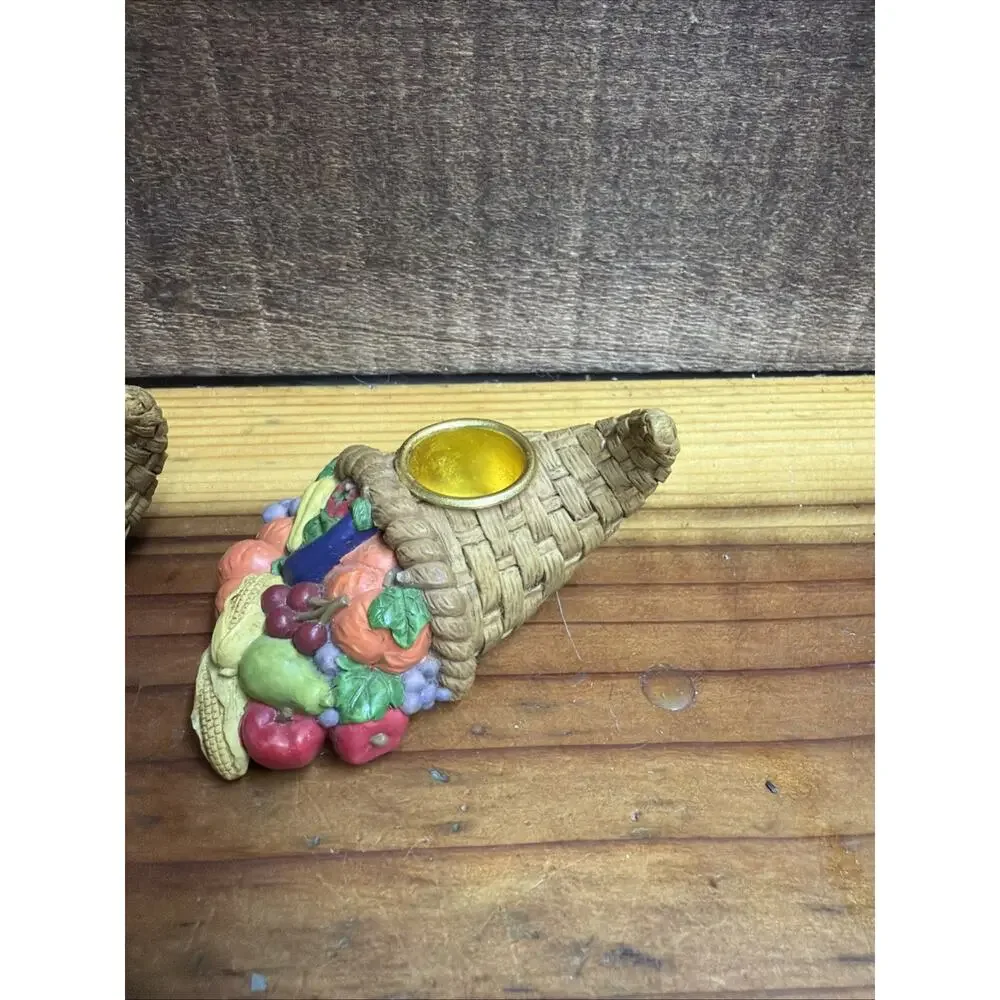 Vintage Thanksgiving Cornucopia Candle Holder Set Of 2